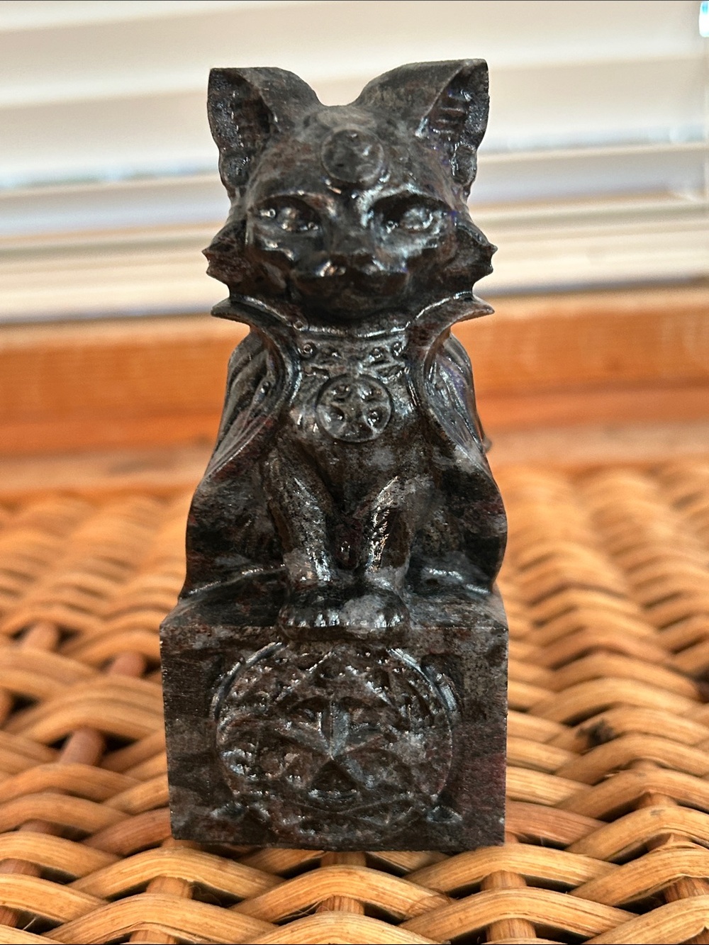 Black Cat 🐈‍⬛ Pentagram Obsidian Crystal Carved Figurine (LC)